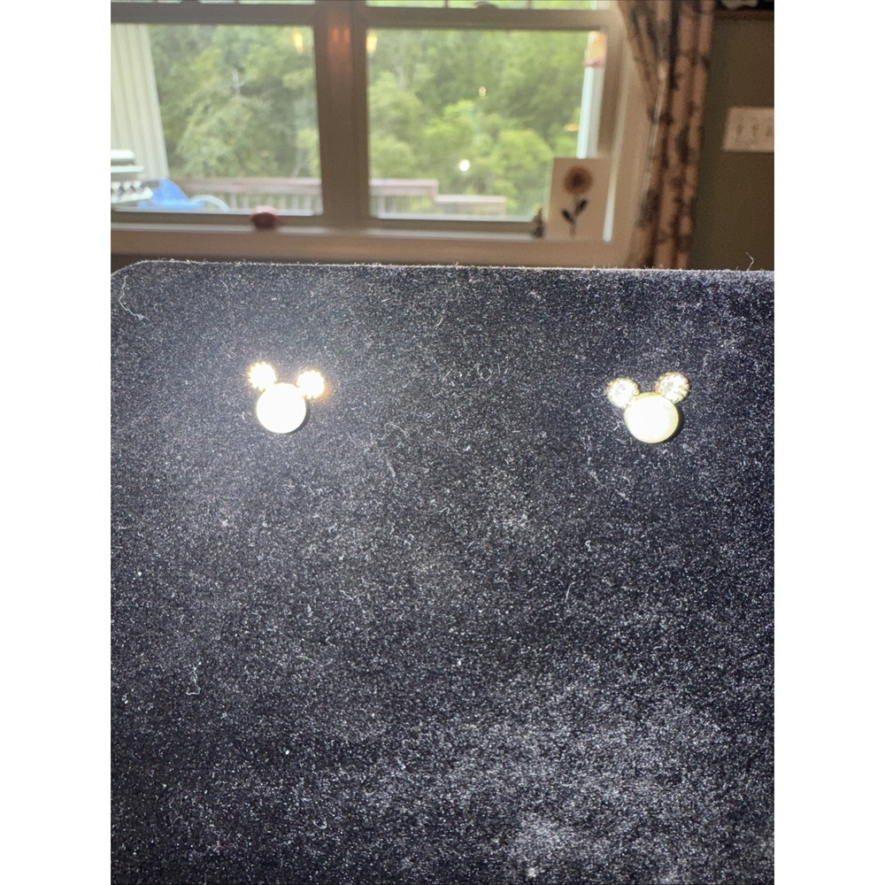 Disney Minnie Mouse Earrings Gold Tone Post Crystal Accents Faux Pearl